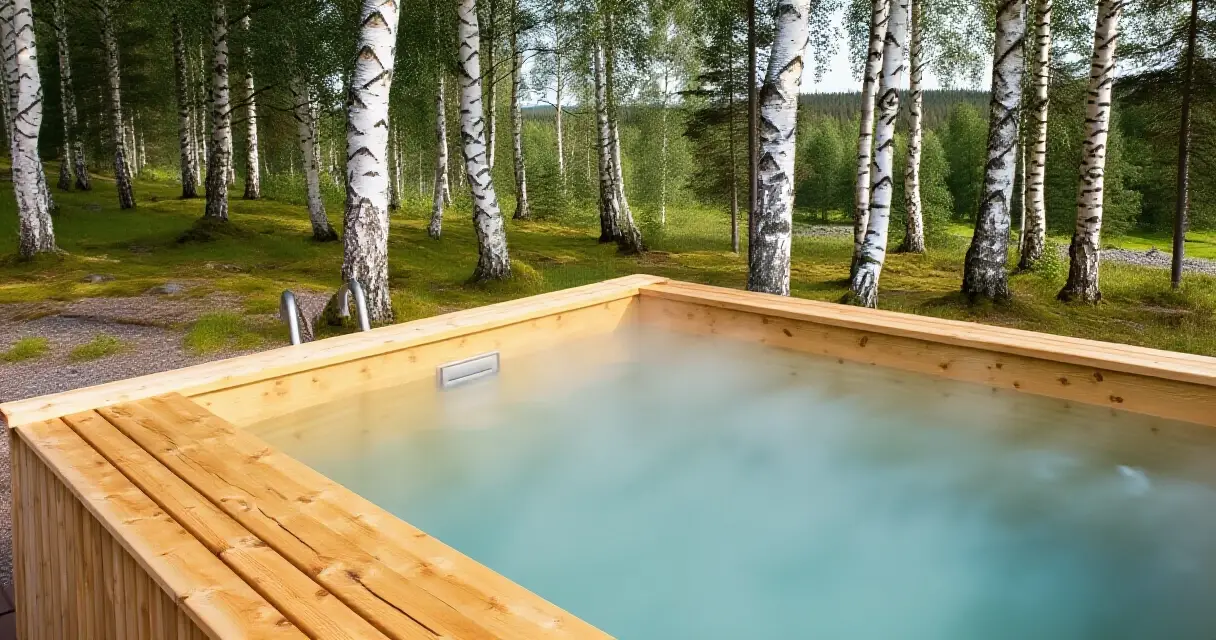 Kylmäallas ulkotiloissa koivumetsän reunalla talvisessa luonnonvalossa