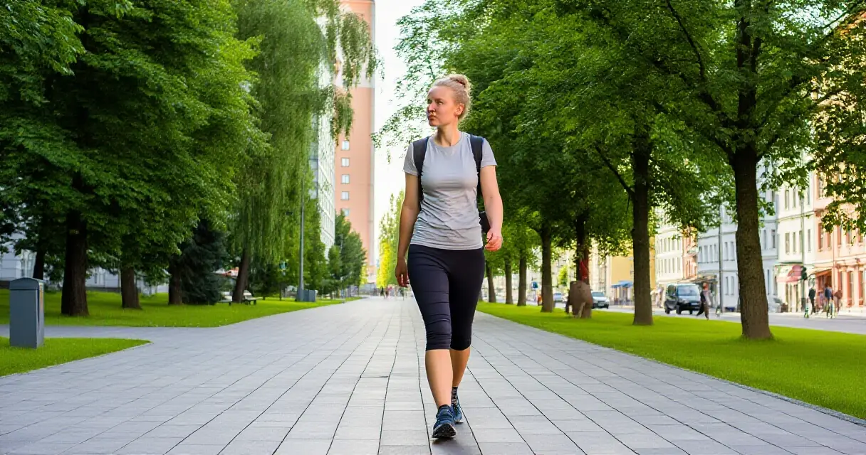 Henkilö kävelee puistossa osana päivittäistä liikuntaa