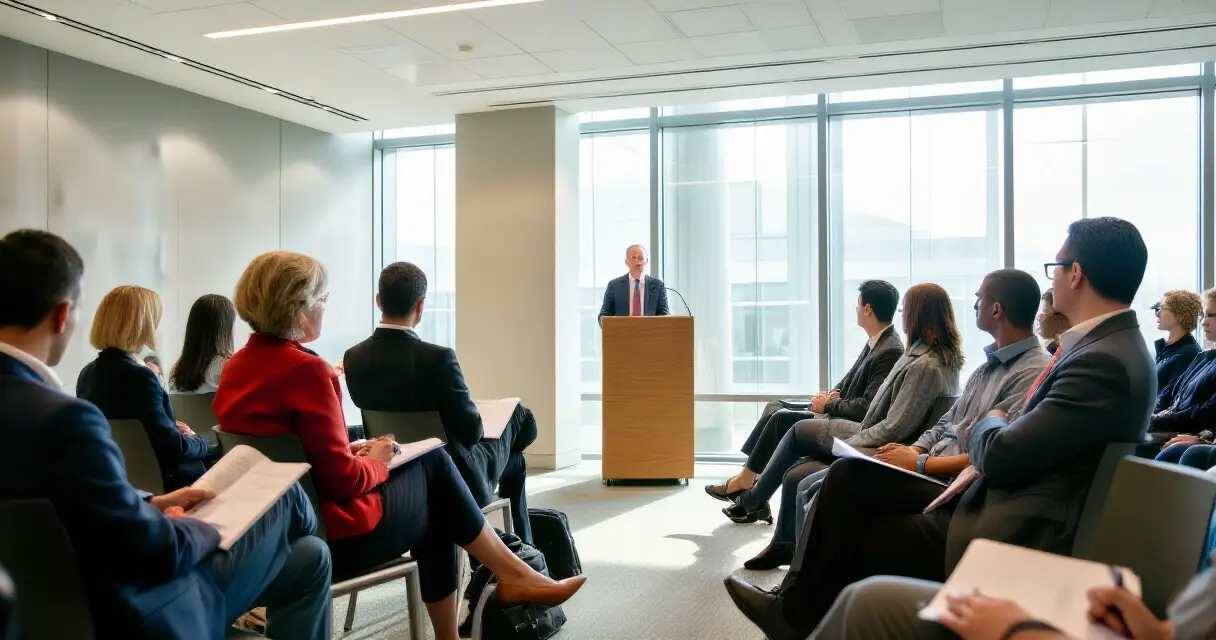 Asiantuntijat kuuntelevat luennoitsijaa liikuntal&auml;&auml;ketieteen konferenssissa Helsingiss&auml;